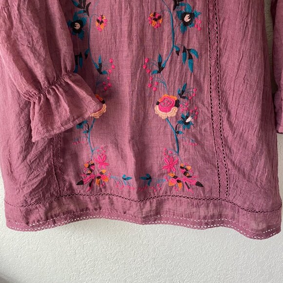 Umgee M Pink Long‎ Sleeve Embroidered Boho Tunic Dress Boho Cottagecore - Picture 8 of 16